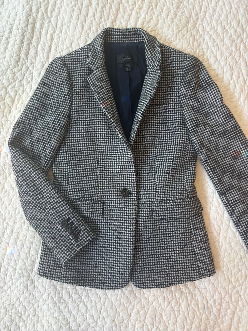 J. Crew 100% Wool Black and White Houndstooth Women’s Blazer